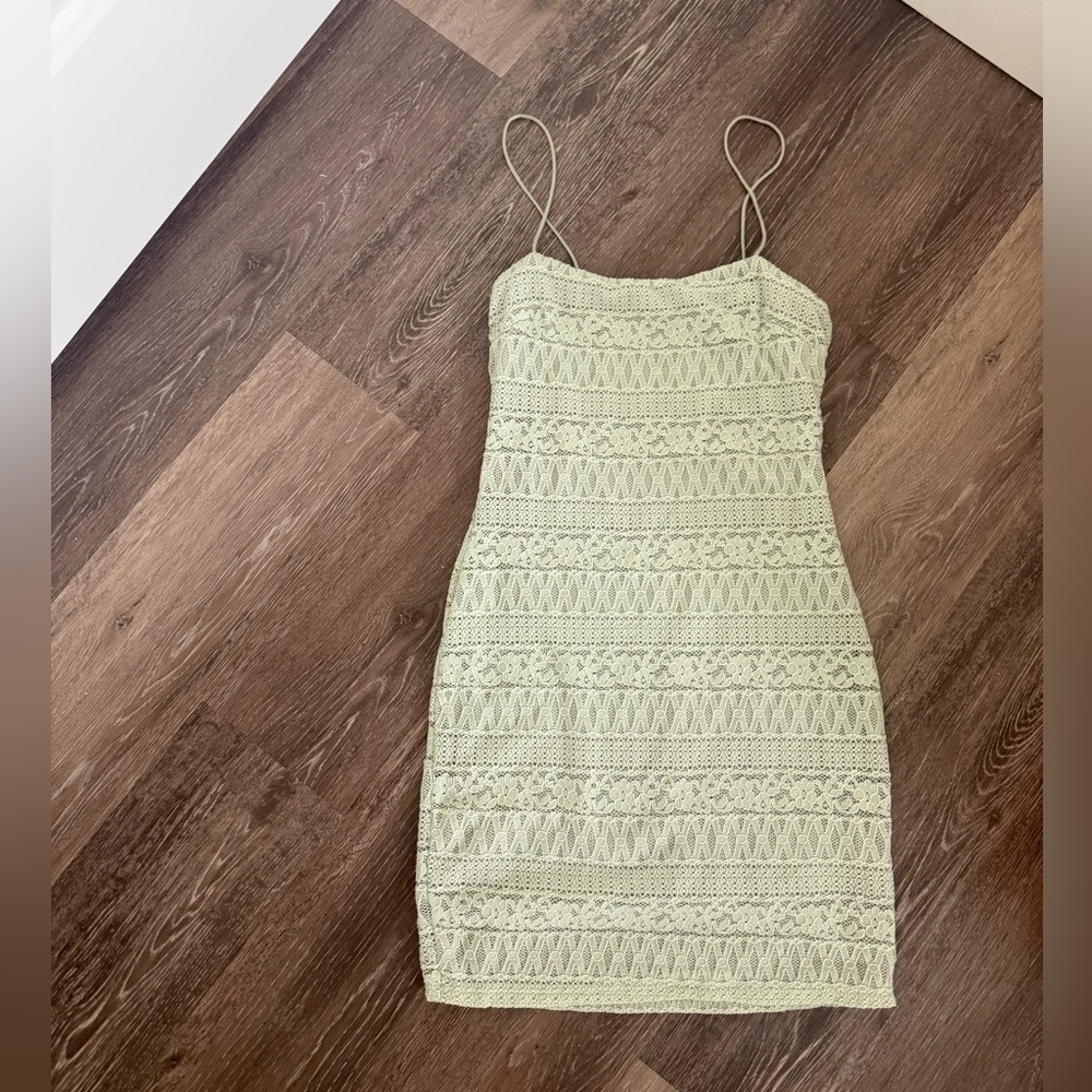 Urban Outfitters Spaghetti Strap Lace Knit Dress in Pale Green
